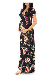 Hamile Kadın Giyim Annelik Elbiseler Yeni V Boyun Kısa Kollu Baskı Uzun Gebelik Elbise Moda Artı Boyutu Plaj Elbise Y0924