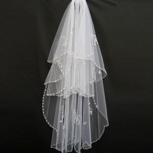 Neue Hochzeitsaccessoires Weiß/Elfenbein Mode Schleier Bandkante Kurze Zweischichtige Brautschleier Mit Kamm Hohe QualitätCCW0014