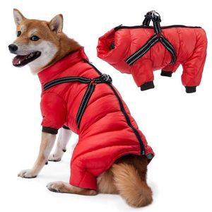 Salopette per cani Giacca invernale calda e soffice per cani di taglia piccola e media Cappotto per cani con cerniera impermeabile con imbracatura Vestiti per cani riflettenti 211106