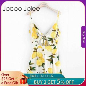 Jocoo Jolee Sexy Deep V-Neck Women Jumpsuit Floral Print Lace up Summer Women Playsuit High Waist Romper Jumpsuit For Women 210619