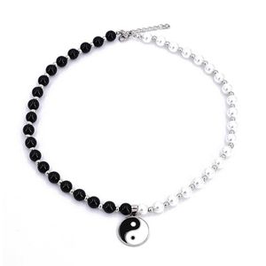 Moda Pearl Naszyjnik Dla Mężczyzn Kobiety Czarny Biały Zroszony Choker Naszyjniki Goth Yin Yang Naszyjnik Wisiorek Handmade Biżuteria