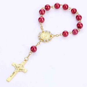 God kvalitet Golden Diamond Wedding Cross Rosary Armband