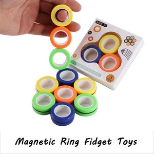 DHL Magnetic Ring Fidget Toys Colorful Finger Rings Toy Stress Relief ADHD Anxiety Decompression Travel Games for Adults Teens Kids Boys Girls