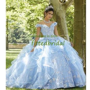 Off Ramię Quinceanera Suknie Kwiaty Buffy Ball Suknia Pomarańczowa Tulle Court Train Sweet 16 Urodziny Party Girls Suknie Ślubne Suknia