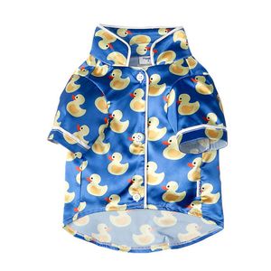 Vår sommar ny husdjur pajamas lilla gula anka tryck husdjur klädbulldogg neddy bichon valpkläder256f