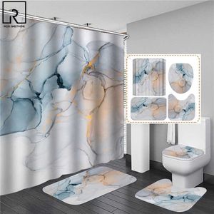 Beautiful Modern Shower Curtains 3D Bathroom Curtain Set Anti-slip Bath Mat Soft Carpet Water Absorption Rugs Home Decoration 210609