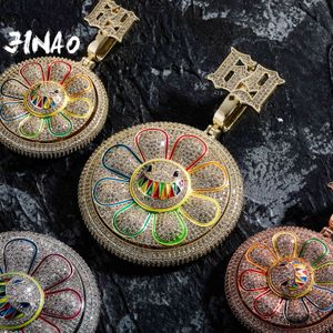 Jinao 2021 Nya två storlekar Evil Smile Flower Spin Pendant Högkvalitativ personlighet Iced Out AAA + CZ Halsband Smycken för present X0707