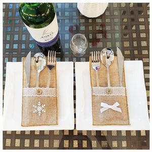 Mats & Pads Christmas Dinner Cutlery Pouch Lace Tableware Holder Bag Decoration Napkin Xmas Party Fork Spoon Cover