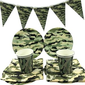 Disposable Dinnerware Army Green Camouflage Tableware Military Theme Paper Plates Cups Napkins Kids Birthday Party Supplies