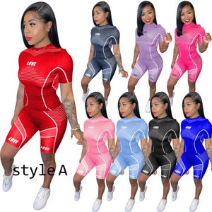 Kvinnor Tryckt Brev Yoga Byxor Sätta Designer Casual Fashion Two-Piece Club Kortärmad Tight Byxor Jogging Suits Plus Storlek S-2XL