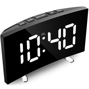 2021 Digital Alarm Clock 7 cal Zakrzywiony Ściemniany Ekran Led Kids Sypialnia Biała Duża Numer Drzemka Funkcja