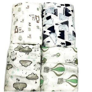 100% Fibra de Bambu Muslin Cobertor Impressão Floral Bebê Beating Toalhas Cobertoras Recém-nascido Para Bebês Swaddle Wrap Toalha de Banho 210309