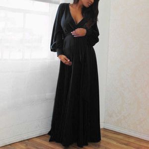 Maternity Dresses For Baby Showers Winter Bandage Wrap Pregnancy Dress Elegant Long Sleeve Regular Pregnant Woman Clothes 20Jan Q0713