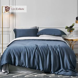 Liv-esthete 100% de seda azul cinza conjunto de cama cinza 25 mamãe rainha rei duvet capa cama chapa de cama de folha de cama de beleza 210309