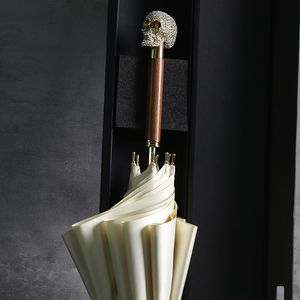 Скелет легкий двойной слой творческий алмаз инкрустированный женские зонтики ударные ткани твердого цвета длинная ручка зонтика зонтика