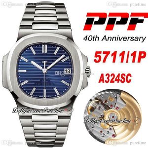 2022 PPF V4 5711 40º Aniversário A324 Mens Automático Assista Azul Textura Dial Super Edição Pulseira De Aço Inoxidável Puretime PP324SC PTPP Relógios