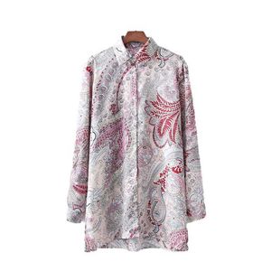Streetwea Женщины отключить Воротник Рубашки Мода Дамы Boho Print Tops Vintage Женский Шикан Свободные Длинные Блузки 210527