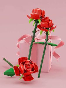 3 Bouquet Roses Creative Flower Model Building Block Flower Toys Valentine's/Teacher's Day Gift Toys Gift Birthday Christmas Q0823