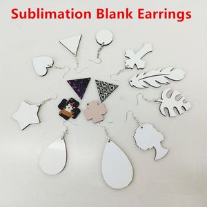 Sublimation Blank Earrings Heat Transfer Earrings White Sublimation Wooden Earrings with Wire Hook for DIY Crafts Making Supplies