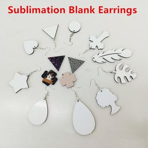 Sublimering Blank Örhängen Värmeöverföring Örhängen Vit sublimering Träörhängen med trådkrok för DIY Crafts Göra förnödenheter