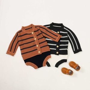 Baby Boy Girls Knitted Rompers born Stripes Long Sleeve Jumpsuit Autumn Toddler Kniting Romper infant Neutral Clothes 210615
