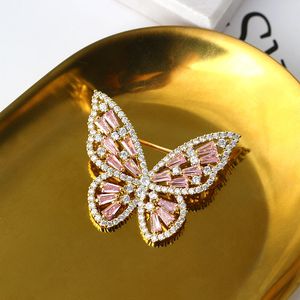 Brooches For Women S925 Silver Hollow Pink Purple Butterfly Cubic Zirconia Brooch Bijoux Femme Fine Accessories Drop