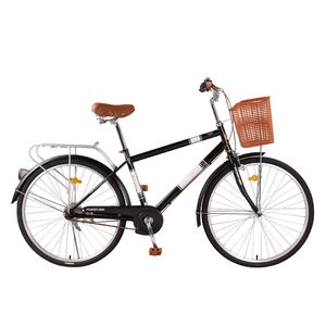 Bisiklet Yetişkin Commuter 26 inç Şehir Retro Büyük Kapasiteli Araba Sepeti Yüksek Karbon Çelik Perçin Koltuk Skid Pedal Arka Fren