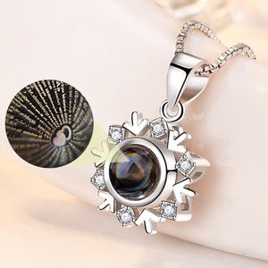 Pendant Necklaces Romantic Love Memory Initial Necklace Silver Color 100 Languages I You Projection Collier Femme 2022