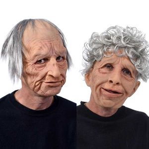 Funny Realistic Latex Old Man Woman Mask with Hair Halloween Cosplay Fancy DrHead Rubber Party Costumes Villain Joke Props X0803