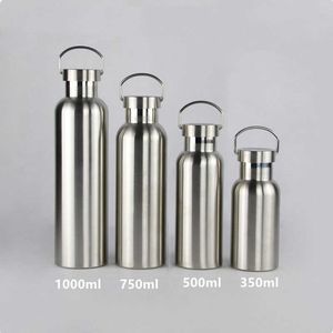 Portable Stainless Steel Water Bottle Bamboo Lid Sports Flasks Leak-proof Travel Cycling 1000ml/750ml Camping Bottles BPA Free 210610