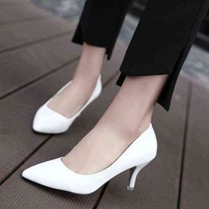 Plus Size Ol Office Lady White Wedding Bridal Medium Dress Shoes Woman Low Heels Pumps Boat Shoe zapatos mujer 220309