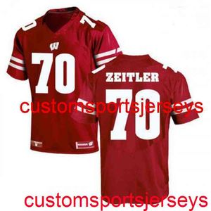 Costurado 2020 Mulheres Masculinas Juventude 70 Kevin Zeitler Wisconsin Badgers Vermelho NCAA Football Jersey Personalizado Qualquer nome Número XS-5XL 6XL