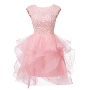 Sweet Sexy Scoop Appliques Ball Gown Mini Homecoming Dress With Lace-Up Tulle Plus Size Graduation Cocktail Prom Party Gown BH13