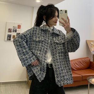 Women's Jackets Women Elegant Turn-down Collar Button Woolen Coat 2021 Autumn Korean Ins Fashion Cardigan Winter Long Sleeve Pocket Tops
