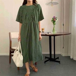 Retro Soft Straight Plaid Girls Prom Loose Oversize Geometric Femme Dresses Chic Casual All Match Vestidos 210525