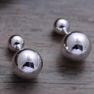 Pure S925 Silver Women Big 14MM Smooth Ball Stud Earrings