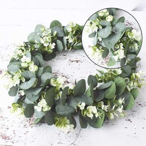 1 Piece Artificial eucalyptus leaf wreath Home decoration accessories Diy Living Room door decoration Wedding holiday supplies 210624