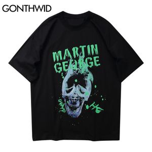 GONTHWID Hip Hop Magliette Streewear Graffiti Skull Punk Rock Gothic Tees Camicie Harajuku Moda manica corta in cotone Casual Top C0315