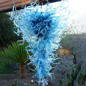 Mediterrane blaue Kronleuchter-Lampe, luxuriös, großes mundgeblasenes Glas, dekorative Hängekette, Hängebeleuchtung, 100 x 150 cm lang