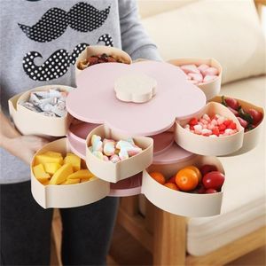 Creative Flower Petal Fruit Plate Candy Storage Box Nuts Snack Tray Rotating Flowers Food Gift for Party Wedding Container 210922