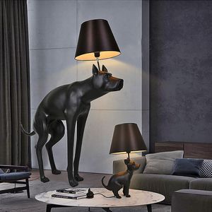 مصابيح أرضية فاخرة مصباح إسكندنافي لغرفة المعيشة وغرفة النوم ودراسة فن الأطفال على شكل حيوان أسود على شكل كلب