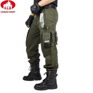 Calças de carga macacão macho homens do exército dos homens calças táticas trabalho militar muitos bolso combate estilo estilo homens calças retas 211201