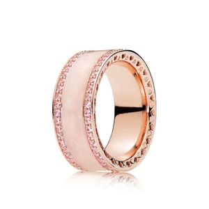 Nova marca 100% 925 esterlina prata pavimentar esmalte cor-de-rosa coração anéis para mulheres anéis de casamento moda jóias