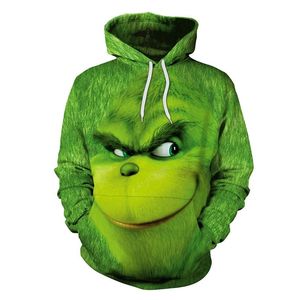 Хэллоуин зеленый волос монстр гринч 3D свитер цифровой печати капюшон косплей анимационный костюм