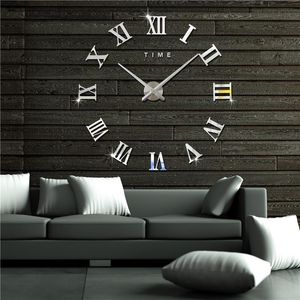 Wall Clocks Home Decor Modern Creative 3D DIY Clock Large Roman Numerals Luxury Metal Mirrors Stickers Watch Living Room Kitchen