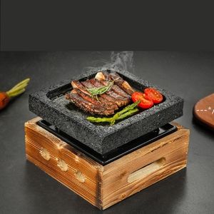 ミニバーベキューグリルテーブルBBQグルーブロックベーキングパン鉄板焼きステーキプレート高温スレートバーベキュープレートJJF12835