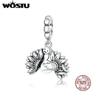 WOSTU Real 925 Sterling Silver Sunflower Koraliki Dangle Charm Fit Original Bransoletka Naszyjnik Wisiorek Moda DIY Biżuteria CQC1661 Q0531