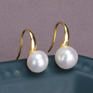 S925 Sterling Silver Pearl Dynda Kolczyk Pozłacane Zapobiegaj Alergii Kolczyki dla kobiet Gril Prezent Słodkowodne Perły Naturalne