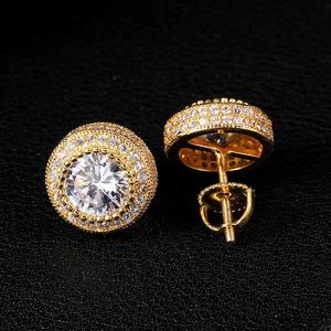 DZ Iced Out Bling Örhängen för Män Kvinnor Hip Hop Golden Micro Pave Cubic Zircon Round Stud Earring Presenter