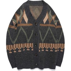 Harajuku cardigan män tröja vinter japanska vintage v-hals stickade kappa streetwear hip hop par tröja ytterkläder 210929